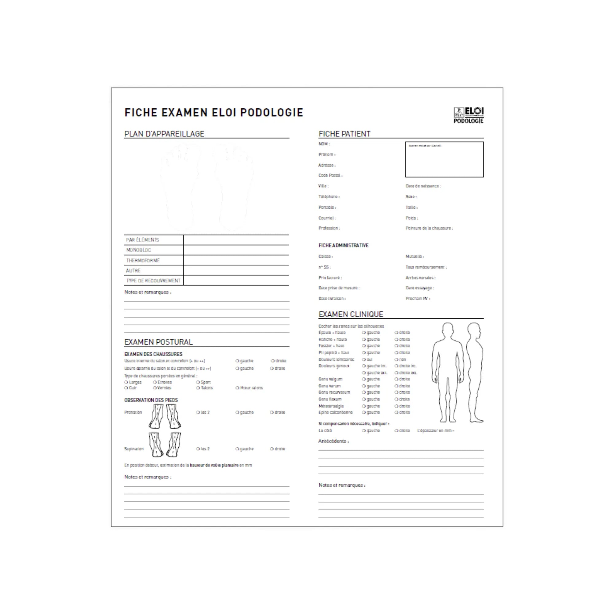 Feuilles d'examen - Lot de 50 - My Podologie